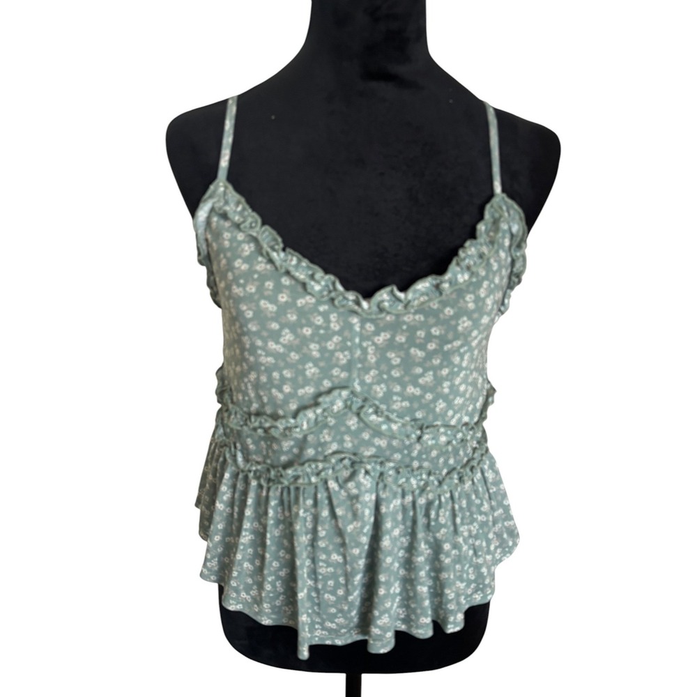 RSQ Tillys Green Ditsy Floral Ruffle Peplum Cami Top NWT XL